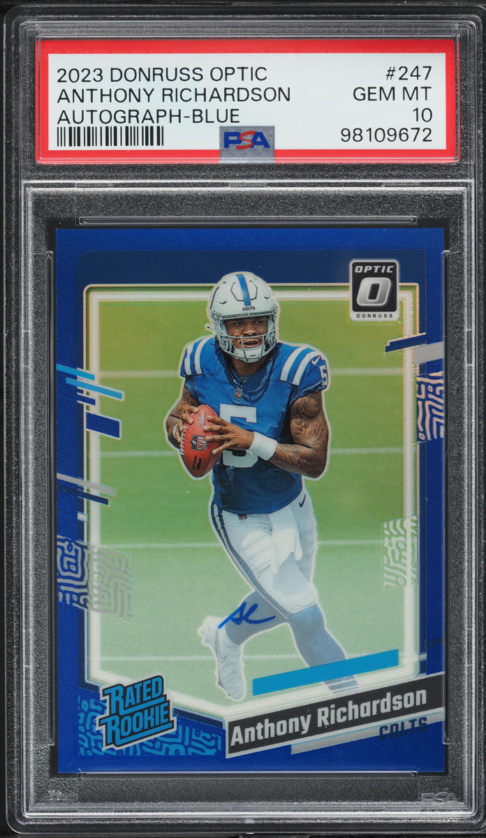 2023 Donruss Optic Blue Anthony Richardson ROOKIE AUTO /99 #247 PSA 10 GEM MINT