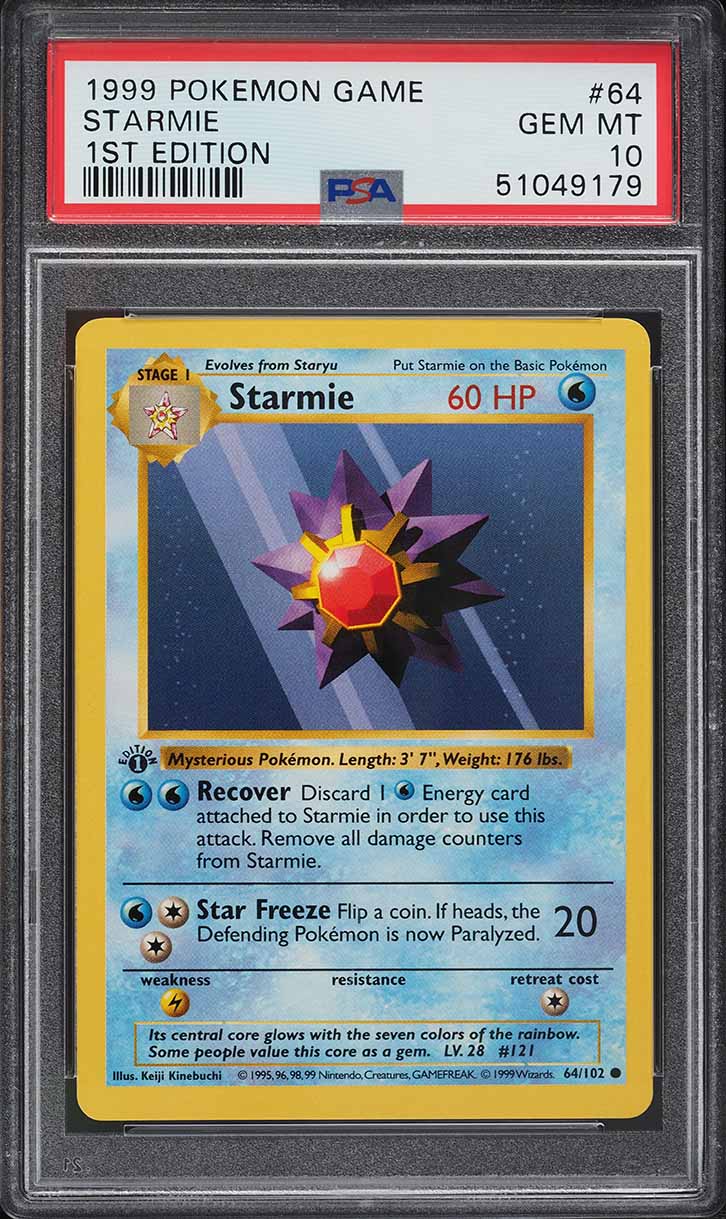 1999 Pokemon Base Set Shadowless 1st Edition Starmie #64 PSA 10 GEM MINT