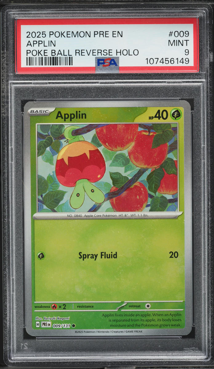 2025 Pokemon SV Prismatic Evolutions Poke Ball Holo Applin #9 PSA 9 MINT