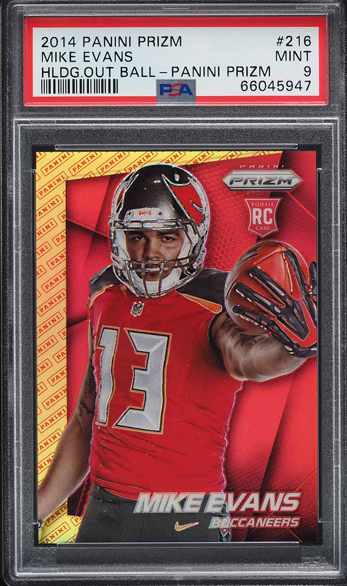 2014 Panini Prizm Holding Ball Out Logo Prizms Mike Evans ROOKIE #216 PSA 9 MINT