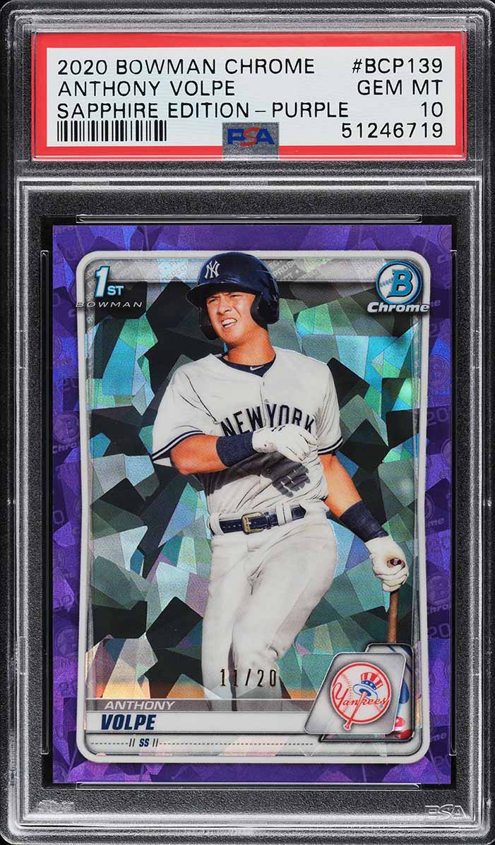 2020 Bowman Chrome Sapphire Purple Anthony Volpe ROOKIE /20 #BCP139 PSA 10