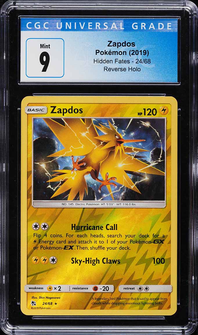 2019 Pokemon Sun & Moon Hidden Fates Reverse Holo Zapdos #24 CGC 9 MINT