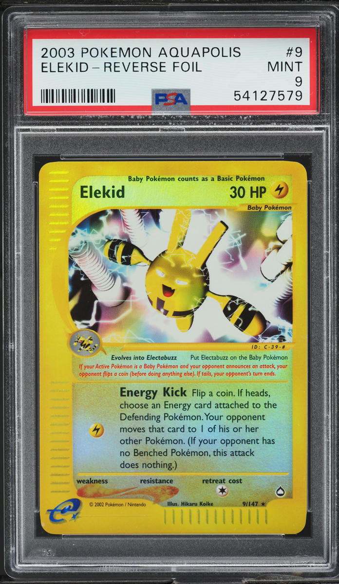 2003 Pokemon Aquapolis Reverse Holo Elekid #9 PSA 9 MINT