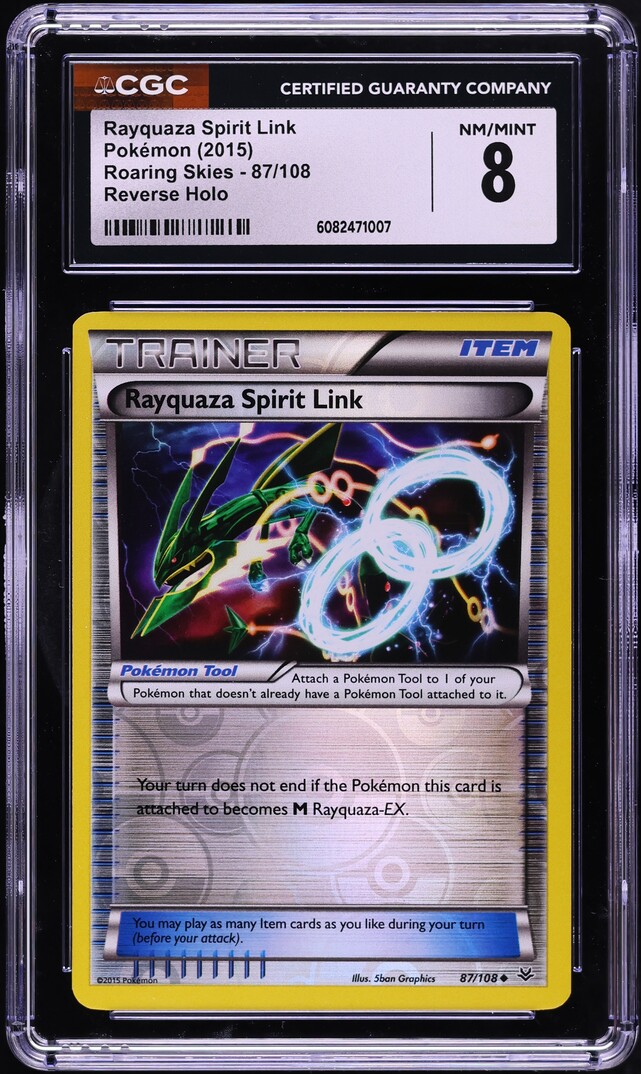 2015 Pokemon XY Roaring Skies Reverse Holo Rayquaza Spirit Link #87 CGC 8 NM-MT