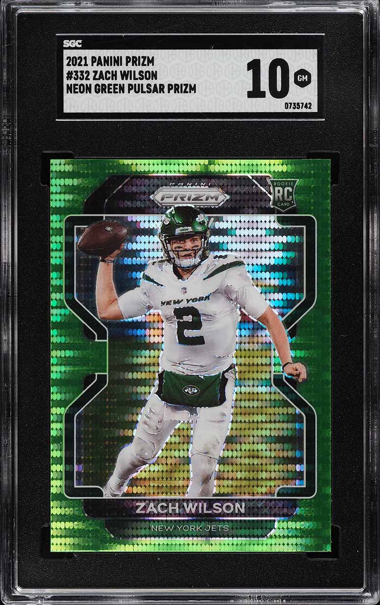 2021 Panini Prizm Neon Green Pulsar Zach Wilson ROOKIE #332 SGC 10 GEM MINT