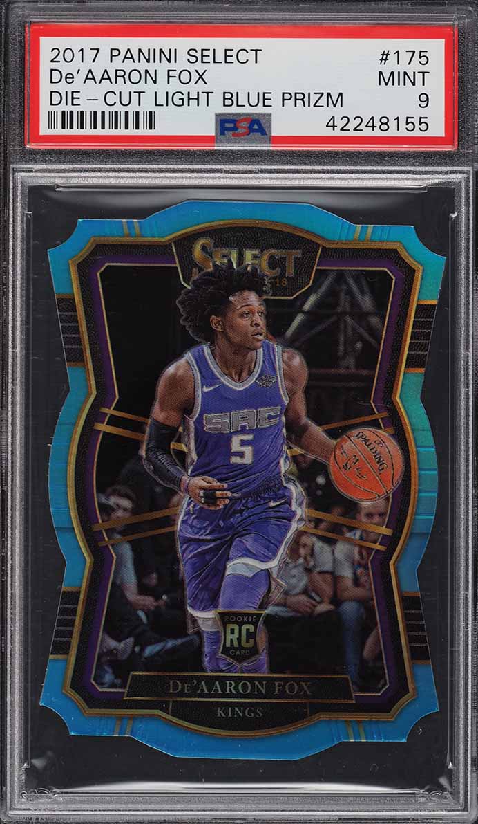 2017 Select Premier Level Die-Cut-Light Blue De'Aaron Fox ROOKIE /185 #175 PSA 9