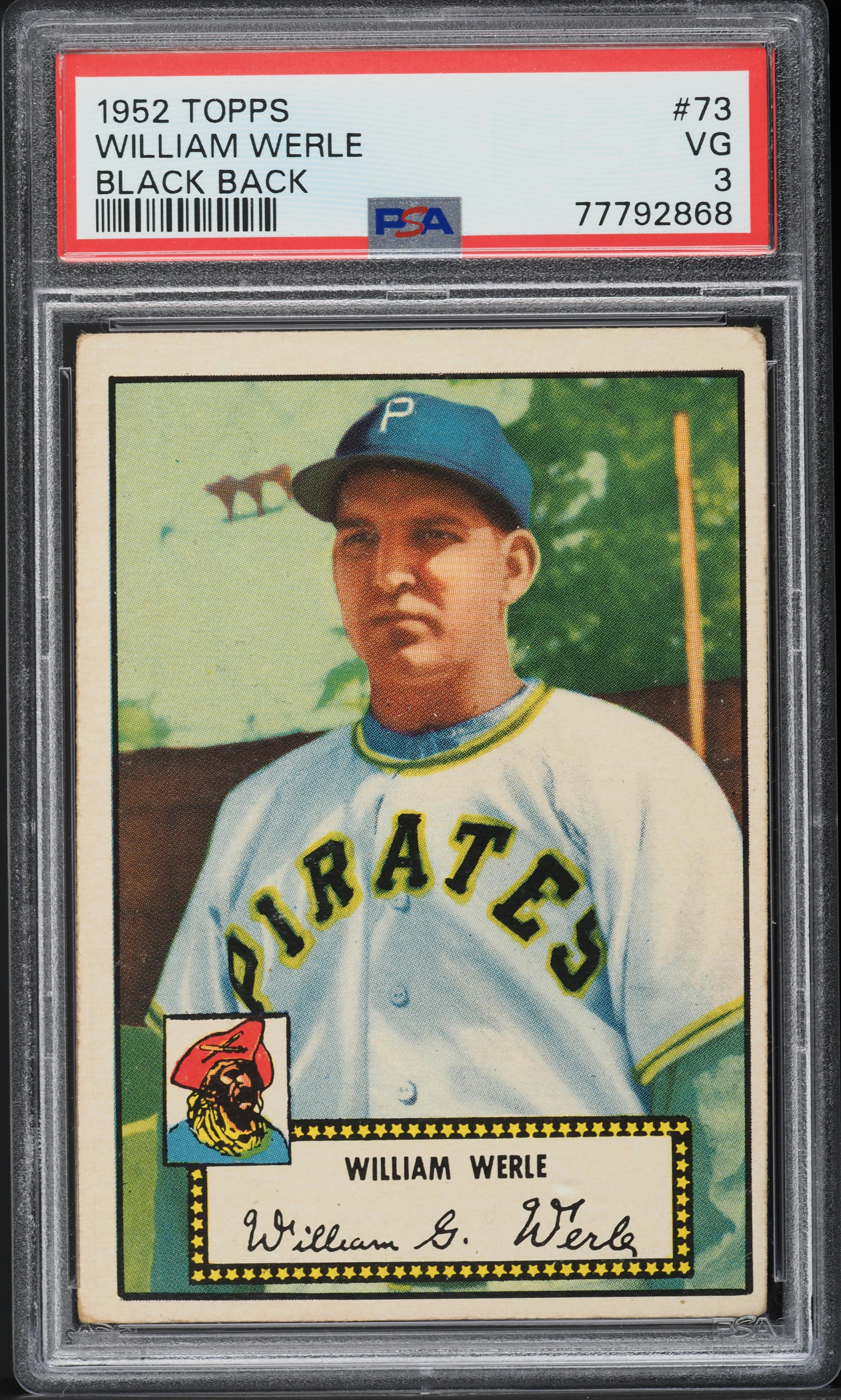 1952 Topps William Werle BLACK BACK #73 PSA 3 VG