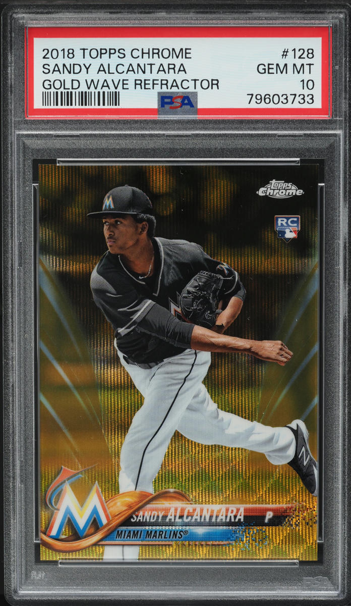 2018 Topps Chrome Gold Wave Refractor Sandy Alcantara ROOKIE /50 #128 PSA 10 GEM