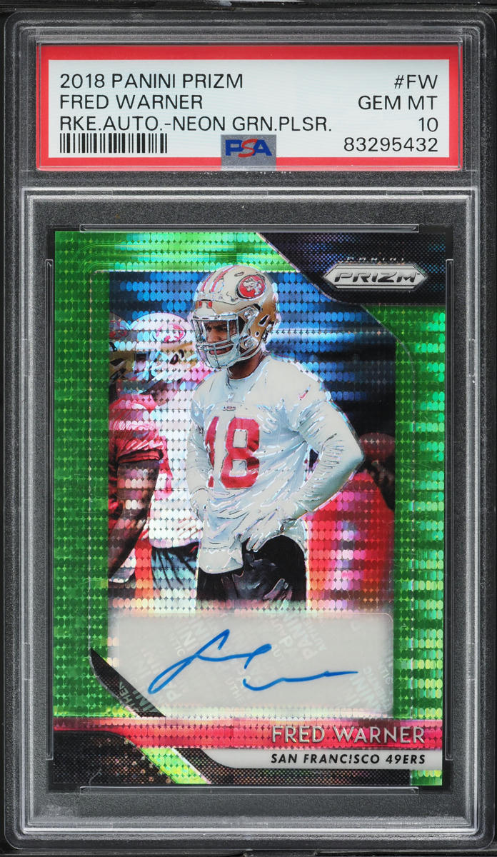 2018 Panini Prizm Neon Green Pulsar Fred Warner ROOKIE AUTO #RA-FW PSA 10 GEM