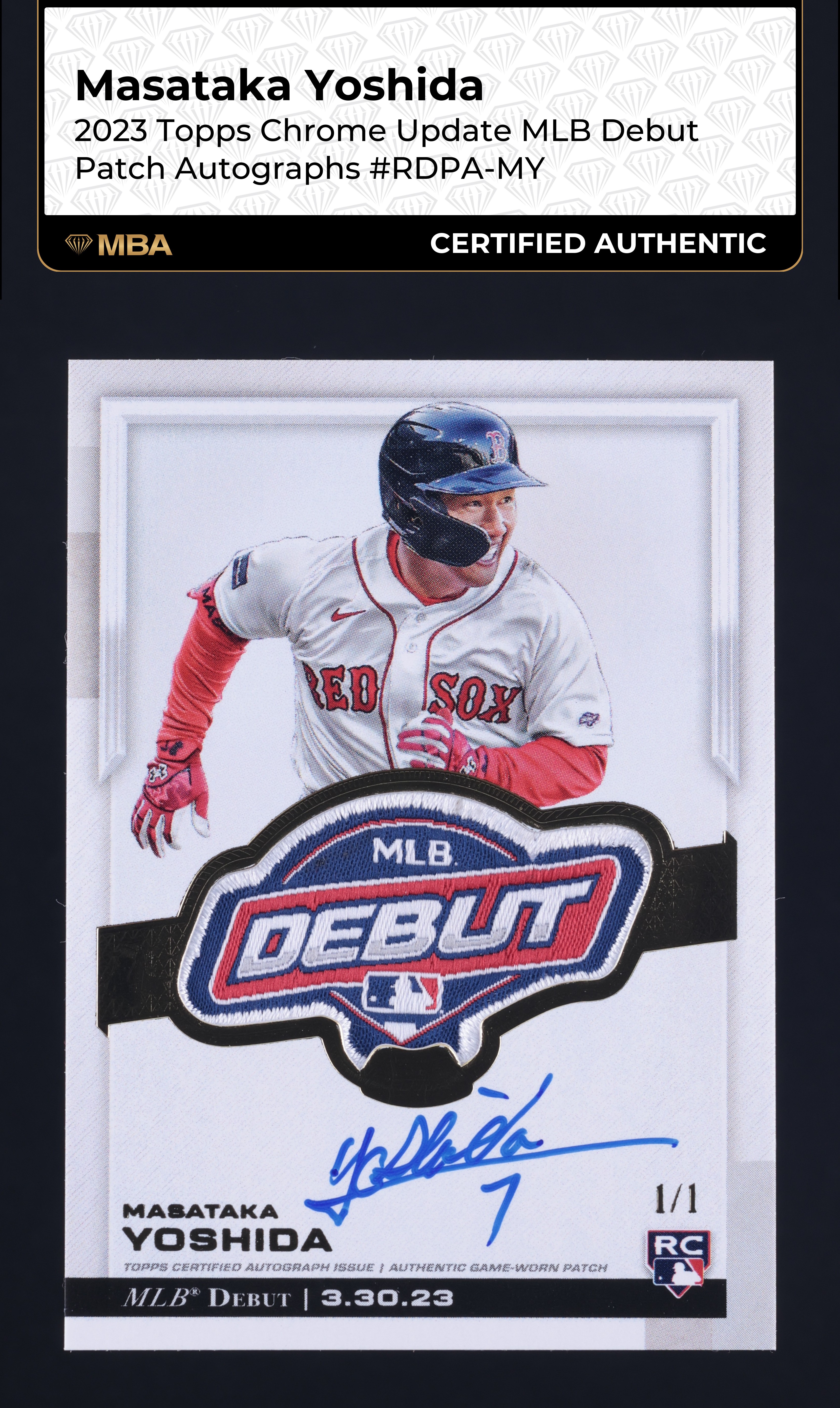 2023 Topps Chrome Update Masataka Yoshida RC MLB DEBUT PATCH AUTO 1/1 MBA AUTH