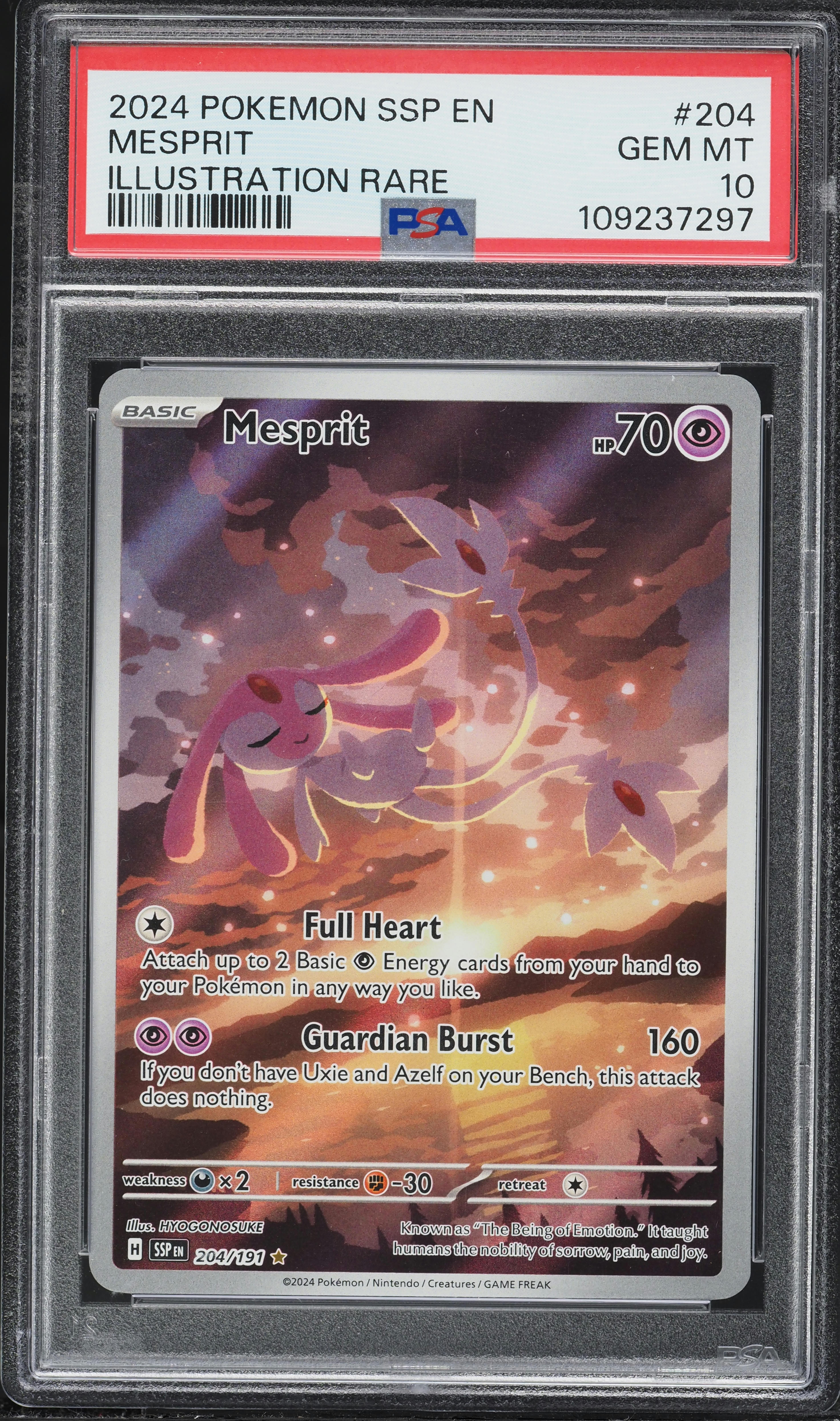 2024 Pokemon Scarlet & Violet Surging Sparks IR Mesprit #204 PSA 10 GEM MINT