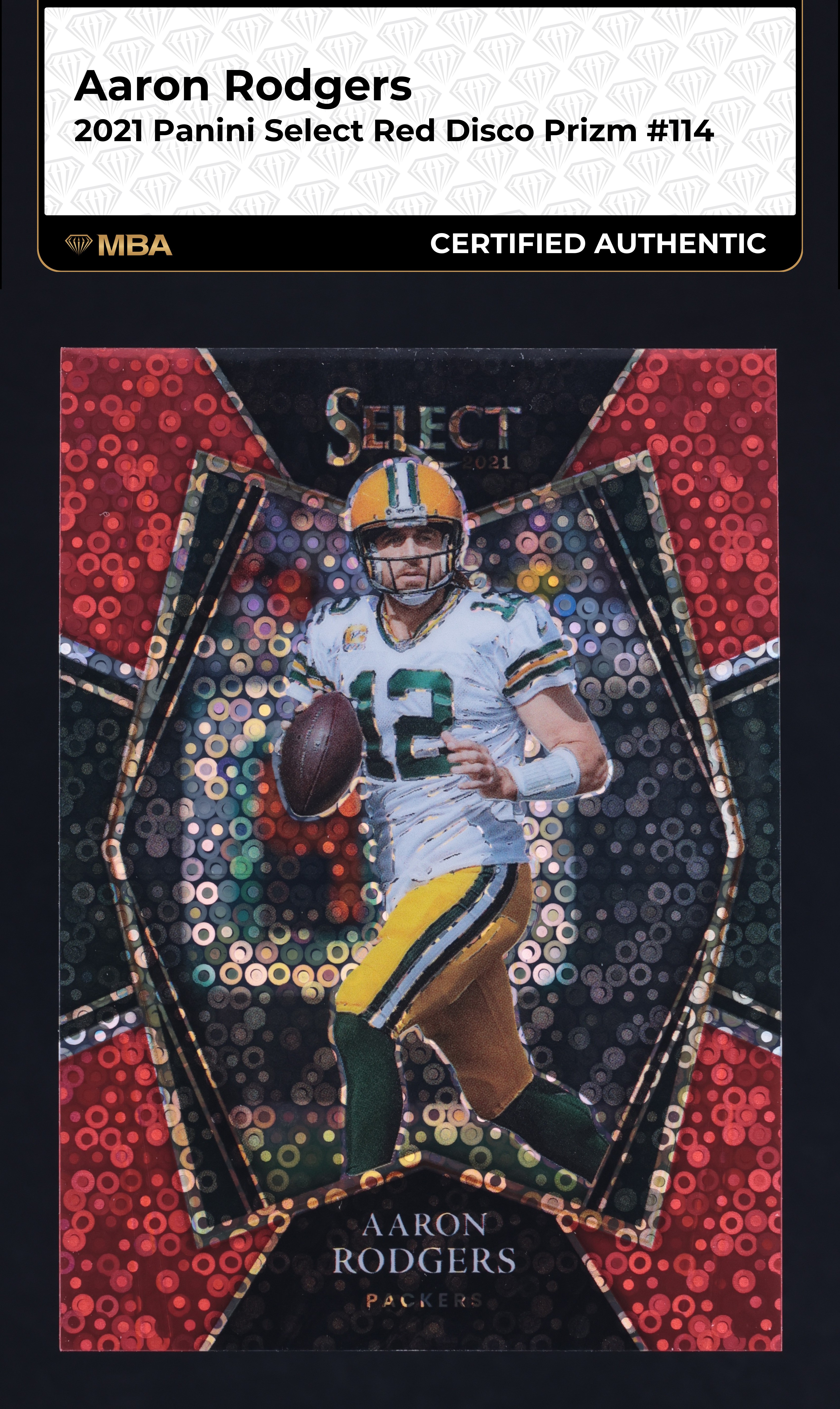 2021 Select Premier Level Red Disco Prizm Aaron Rodgers /49 #114 MBA AUTH