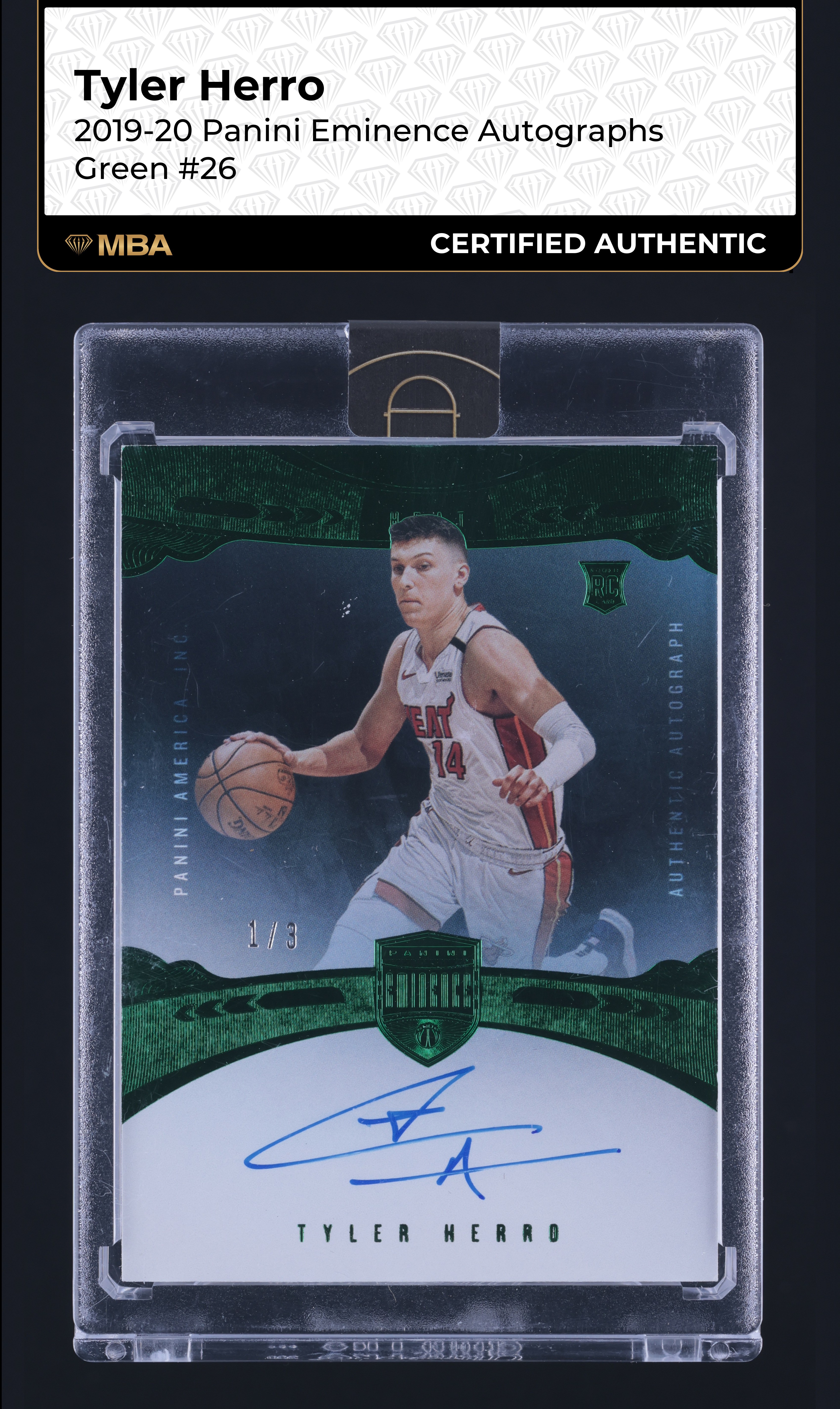 2019 Panini Eminence Green Tyler Herro ROOKIE AUTO 1/3 #26 MBA AUTH