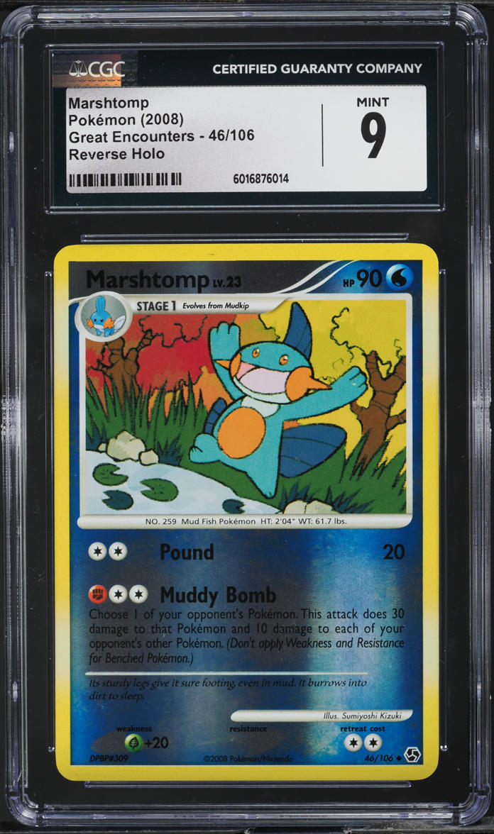 2008 Pokemon Diamond & Pearl Great Encounters Reverse Holo Marshtomp #46 CGC 9