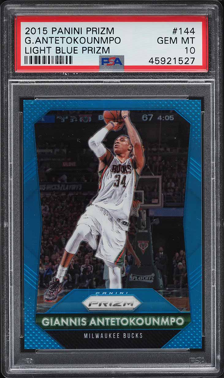 2015 Panini Prizm Light Blue Giannis Antetokounmpo /199 #144 PSA 10 GEM MINT