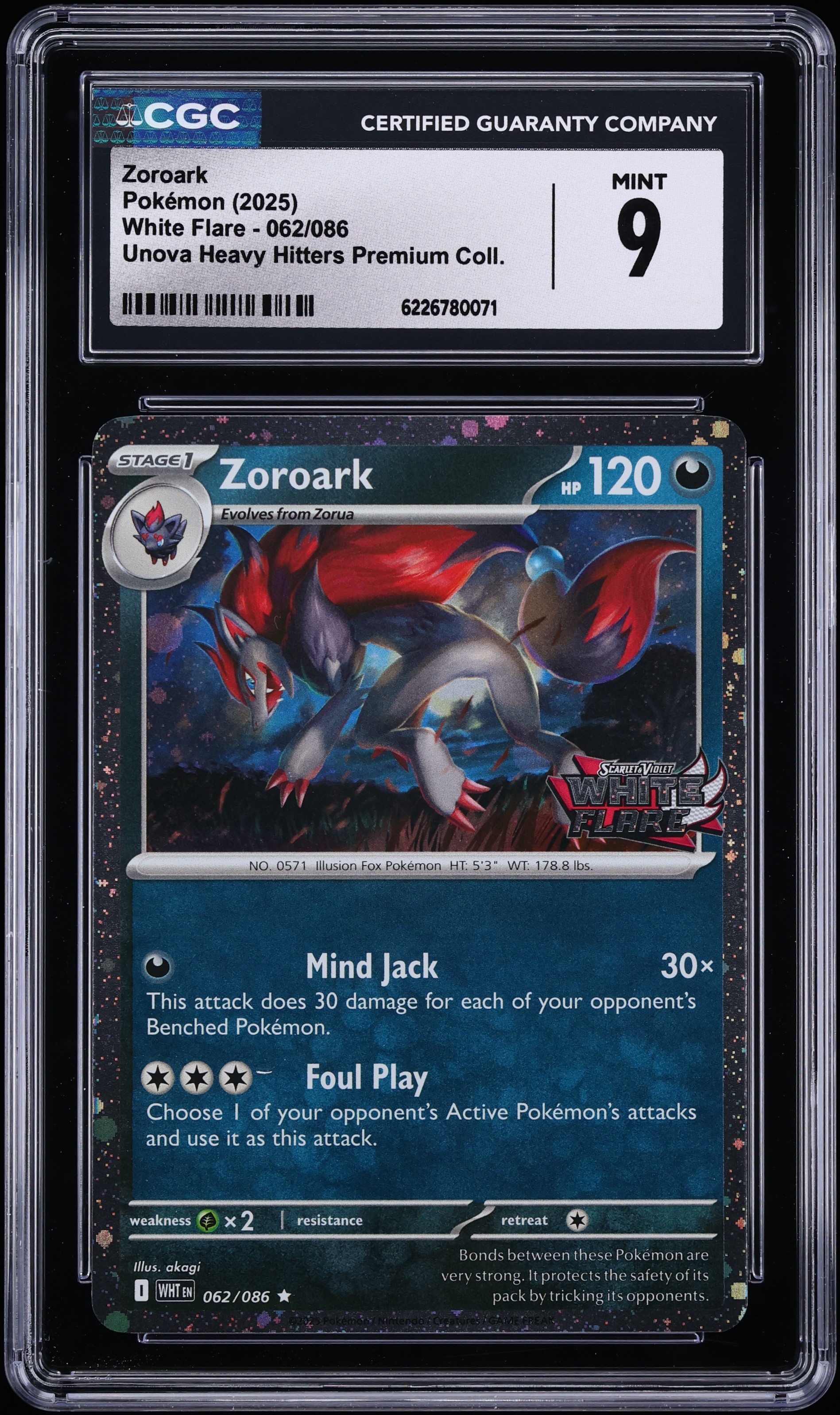 2025 Pokemon Scarlet & Violet White Flare Unova Heavy Hitters Premium Zoroark #62 CGC 9 MINT