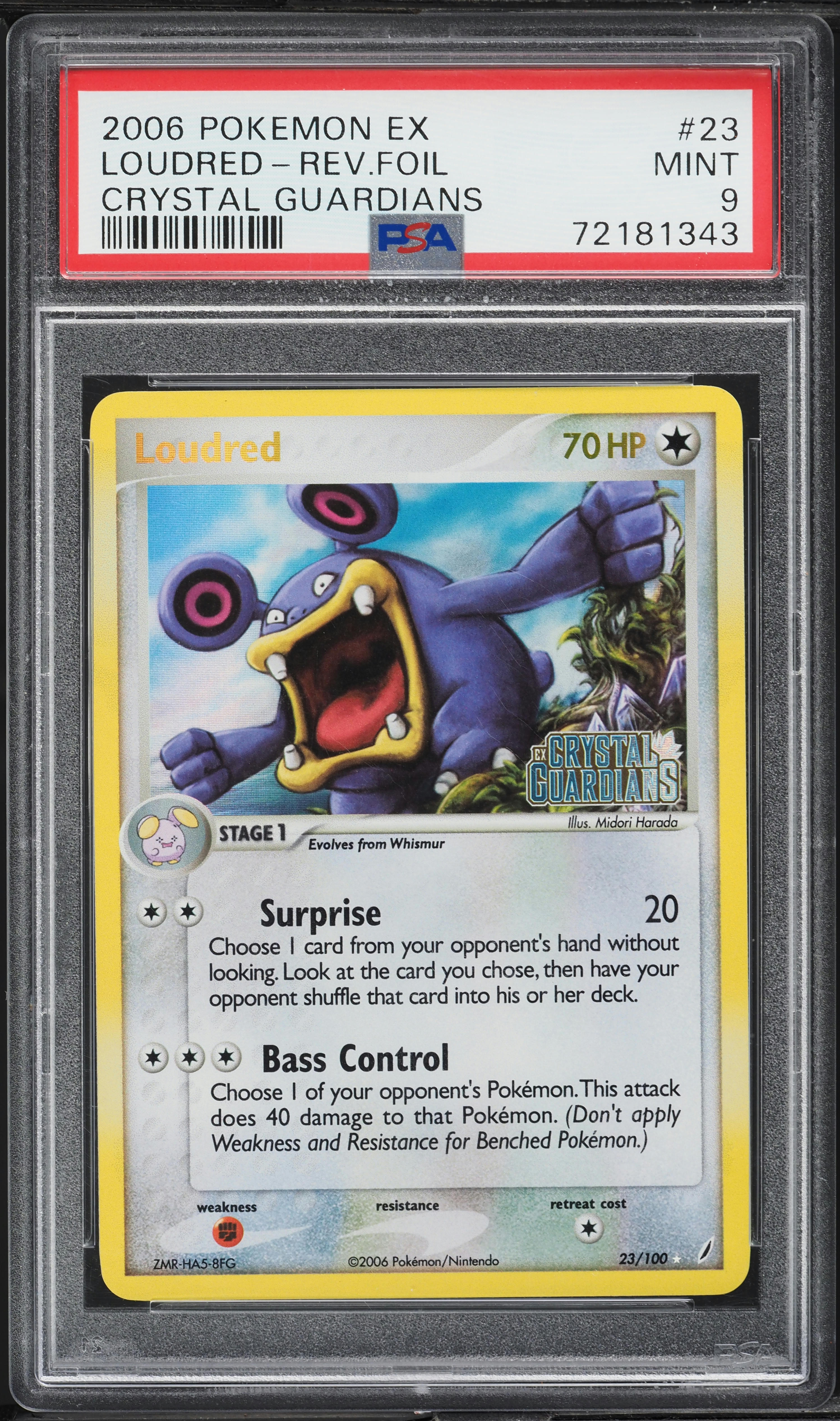 2006 Pokemon EX Crystal Guardians Reverse Holo Loudred #23 PSA 9 MINT