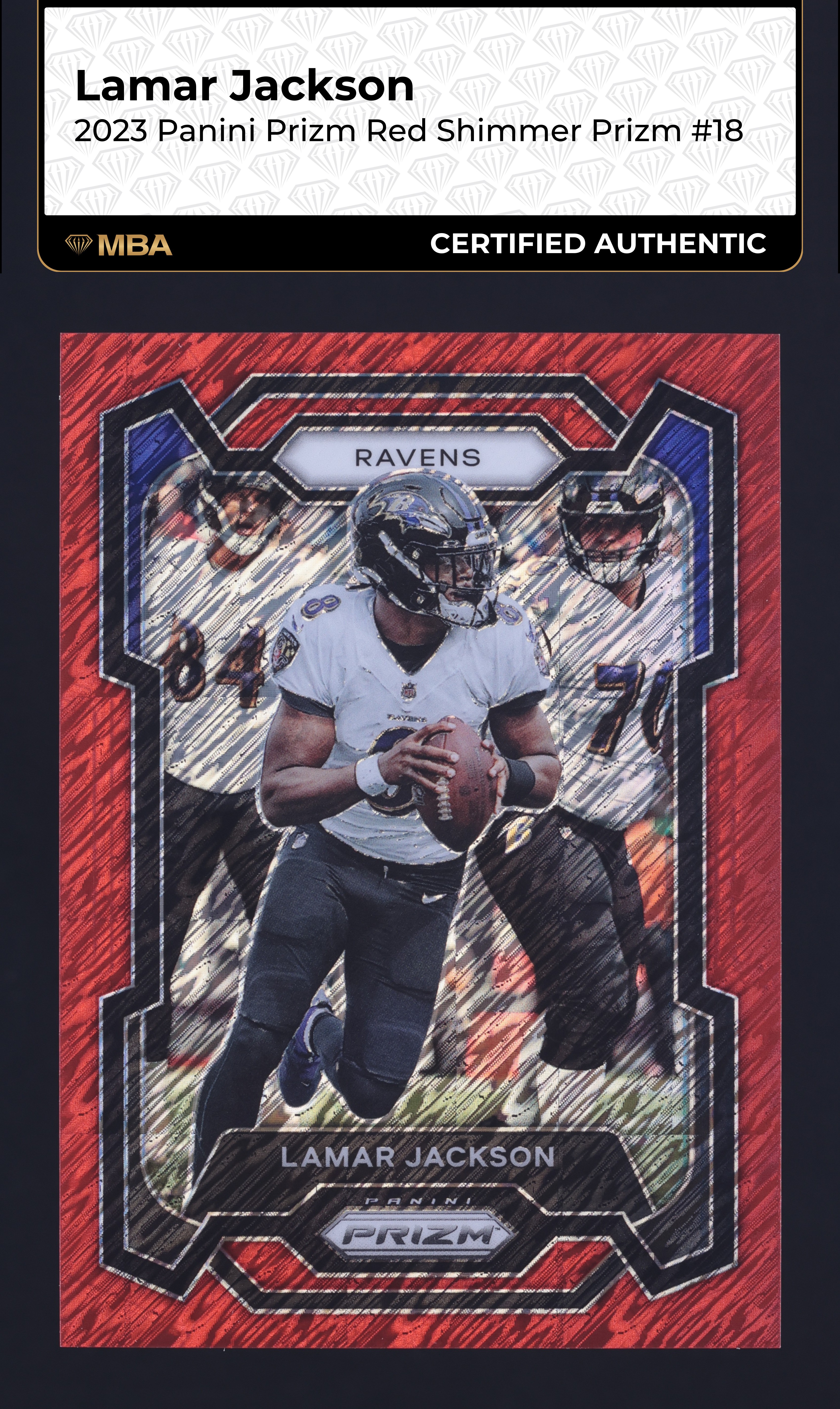 2023 Panini Prizm Red Shimmer Lamar Jackson /35 #18 MBA AUTH