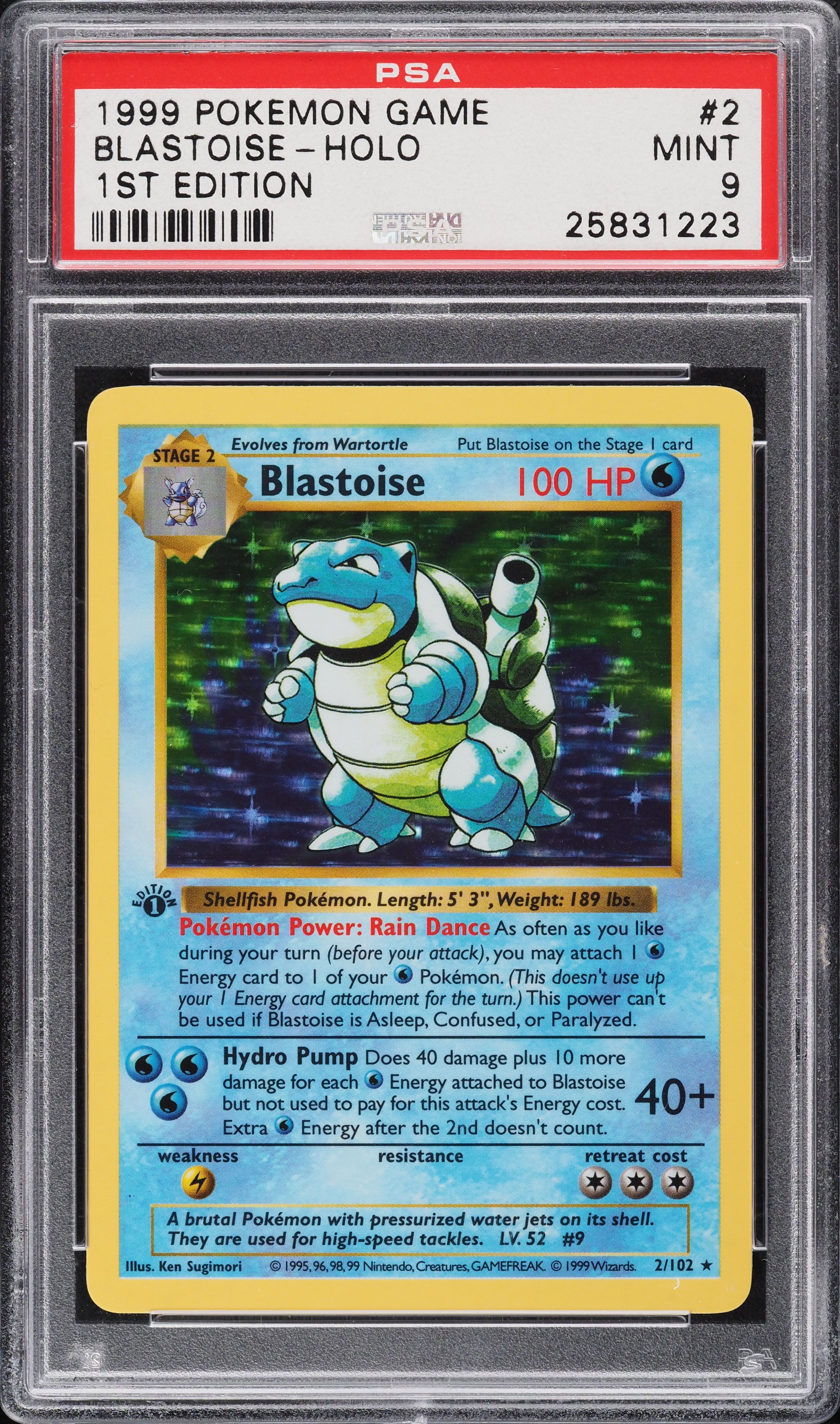 1999 Pokemon Base Set Shadowless 1st Edition Holo Blastoise #2 PSA 9 MINT