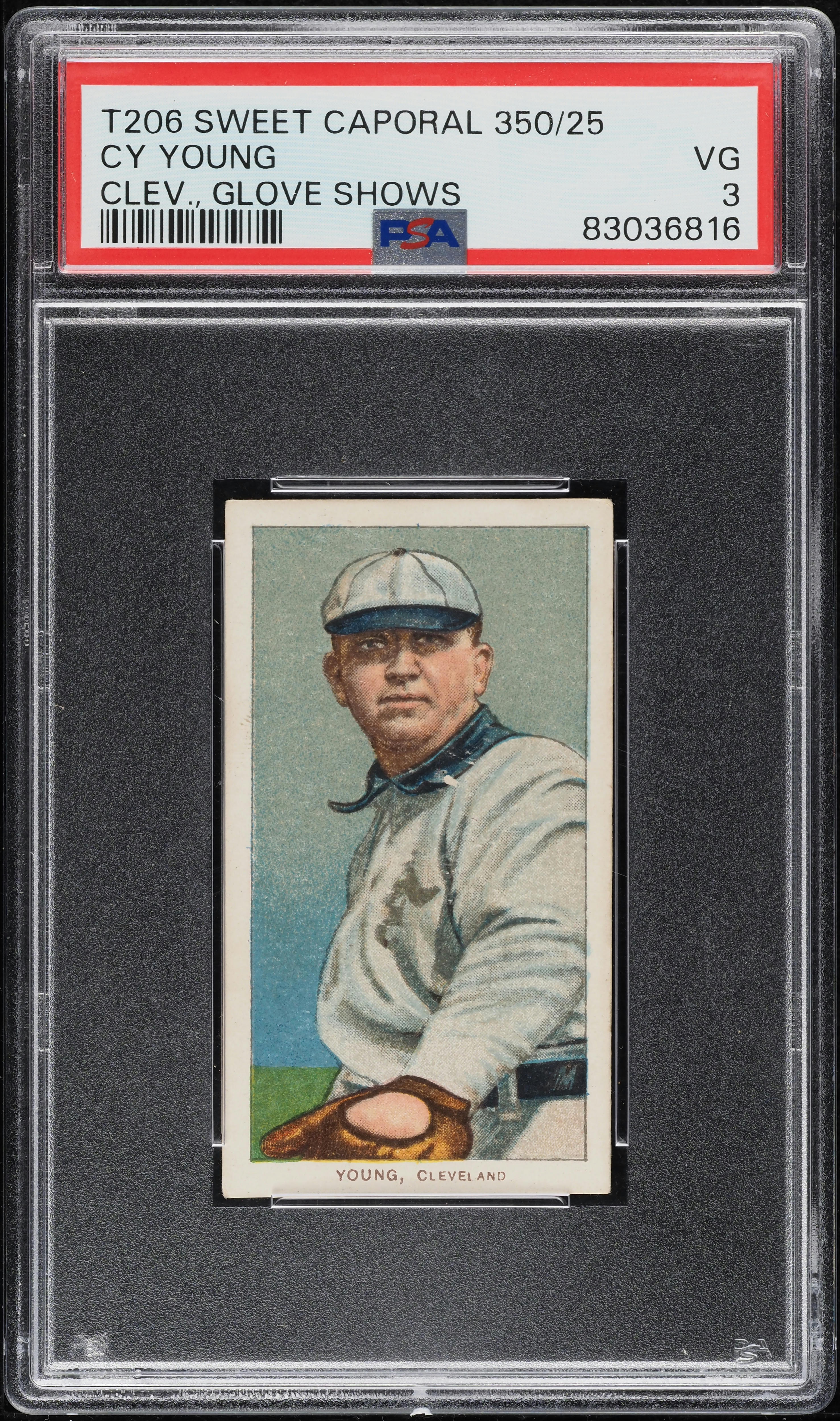 1909-11 T206 Cy Young CLEVELAND, GLOVE SHOWS PSA 3 VG (PWCC-E)