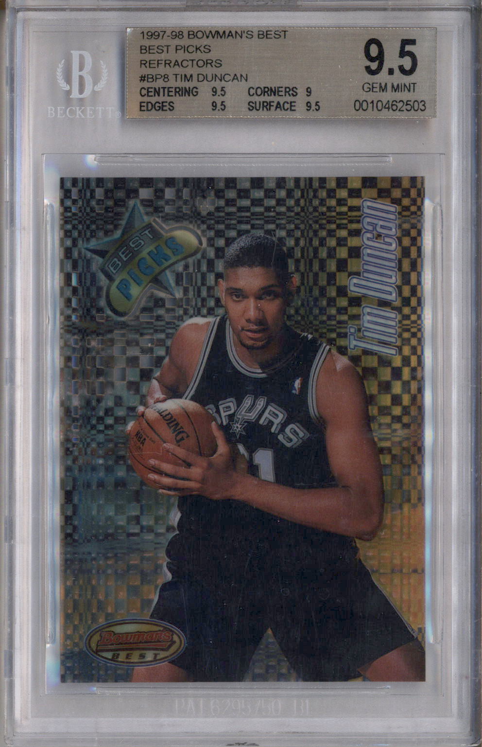 1997 Bowman's Best Picks Refractors #BP8 Tim Duncan RC Rookie BGS 9.5