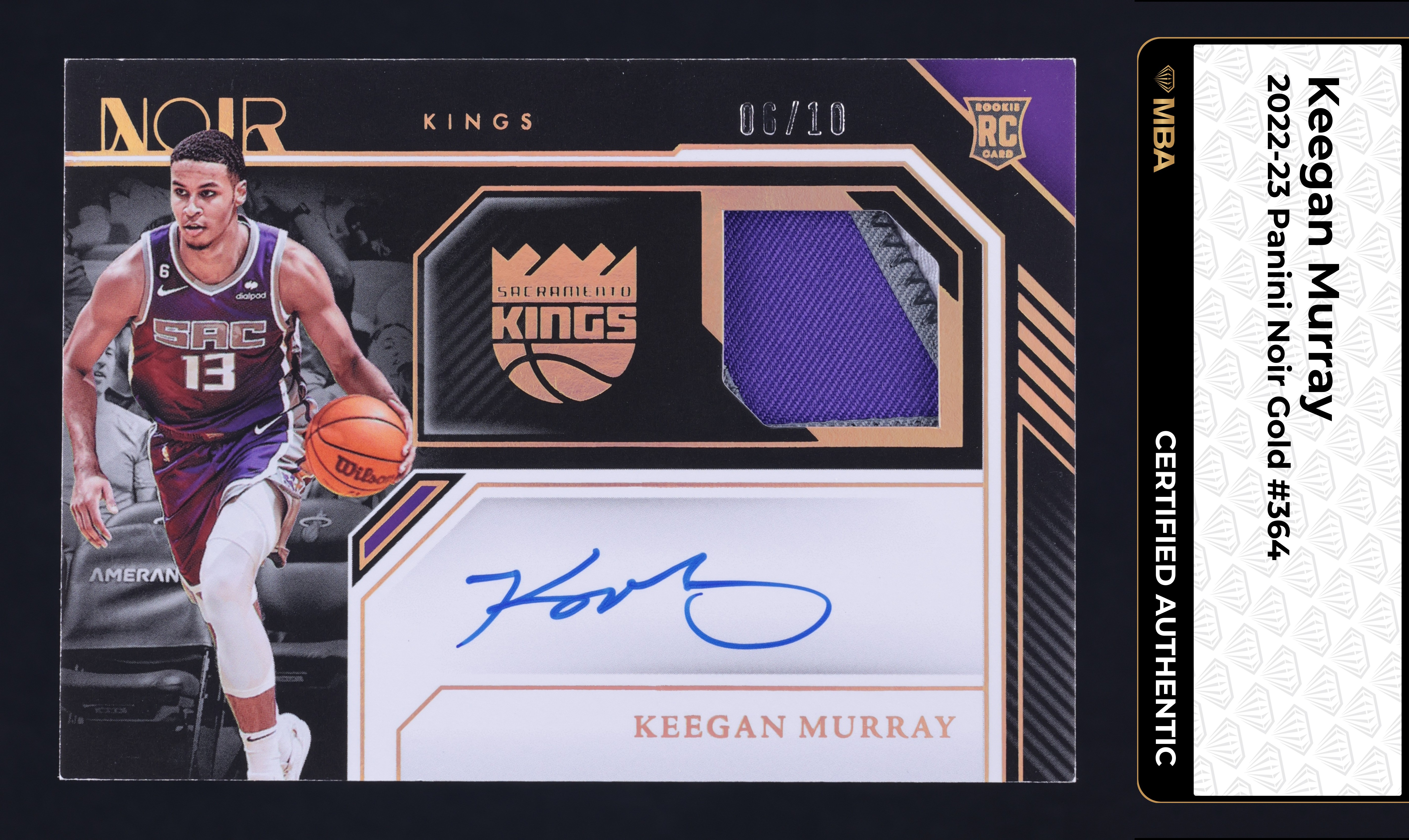 2022 Panini Noir Gold Keegan Murray ROOKIE PATCH AUTO /10 #364 MBA AUTH