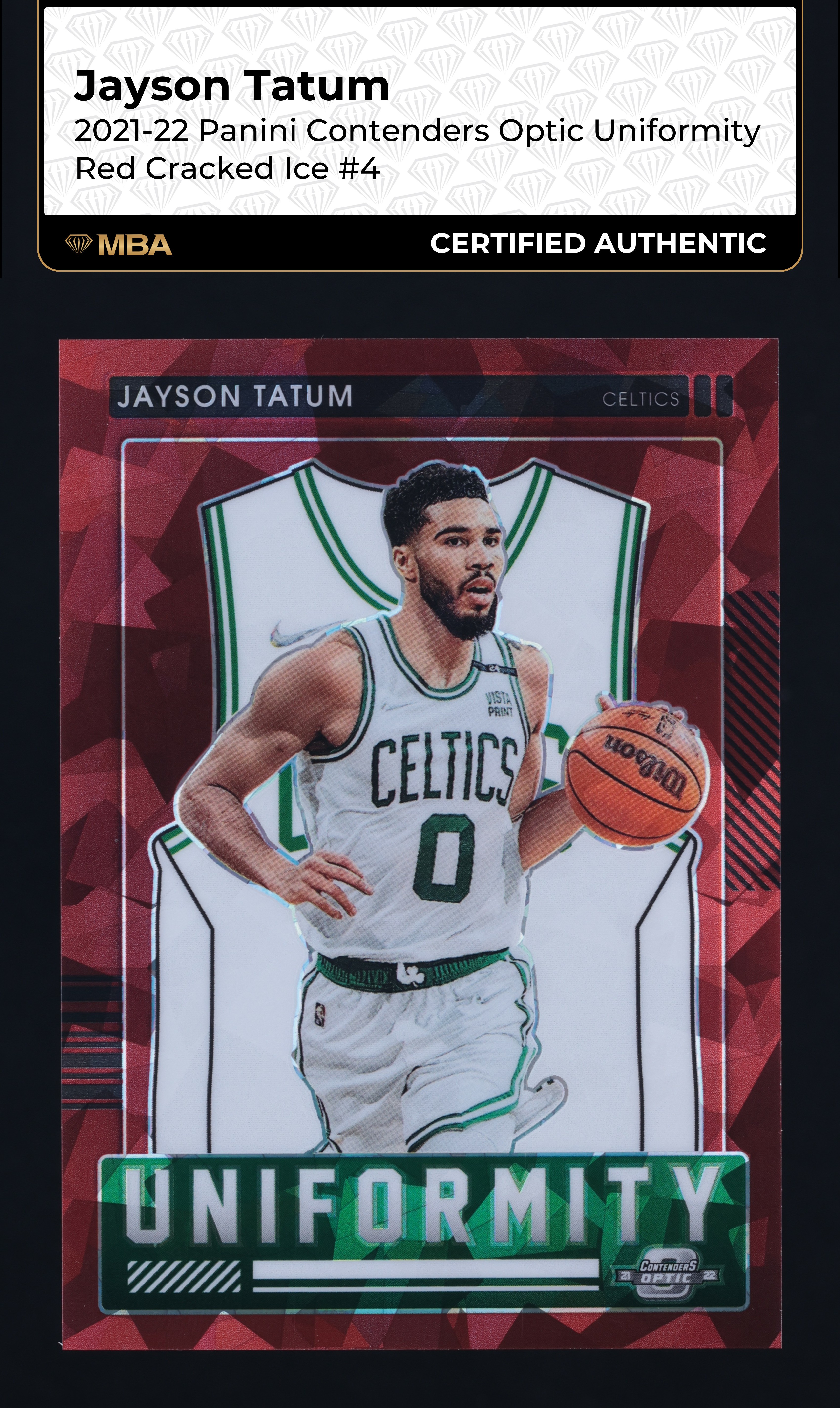 2021 Panini Contenders Optic Uniformity Red Cracked Ice Jayson Tatum #4 MBA AUTH