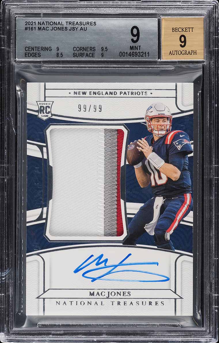2021 National Treasures Mac Jones ROOKIE PATCH AUTO 99/99 #161 BGS 9 MINT