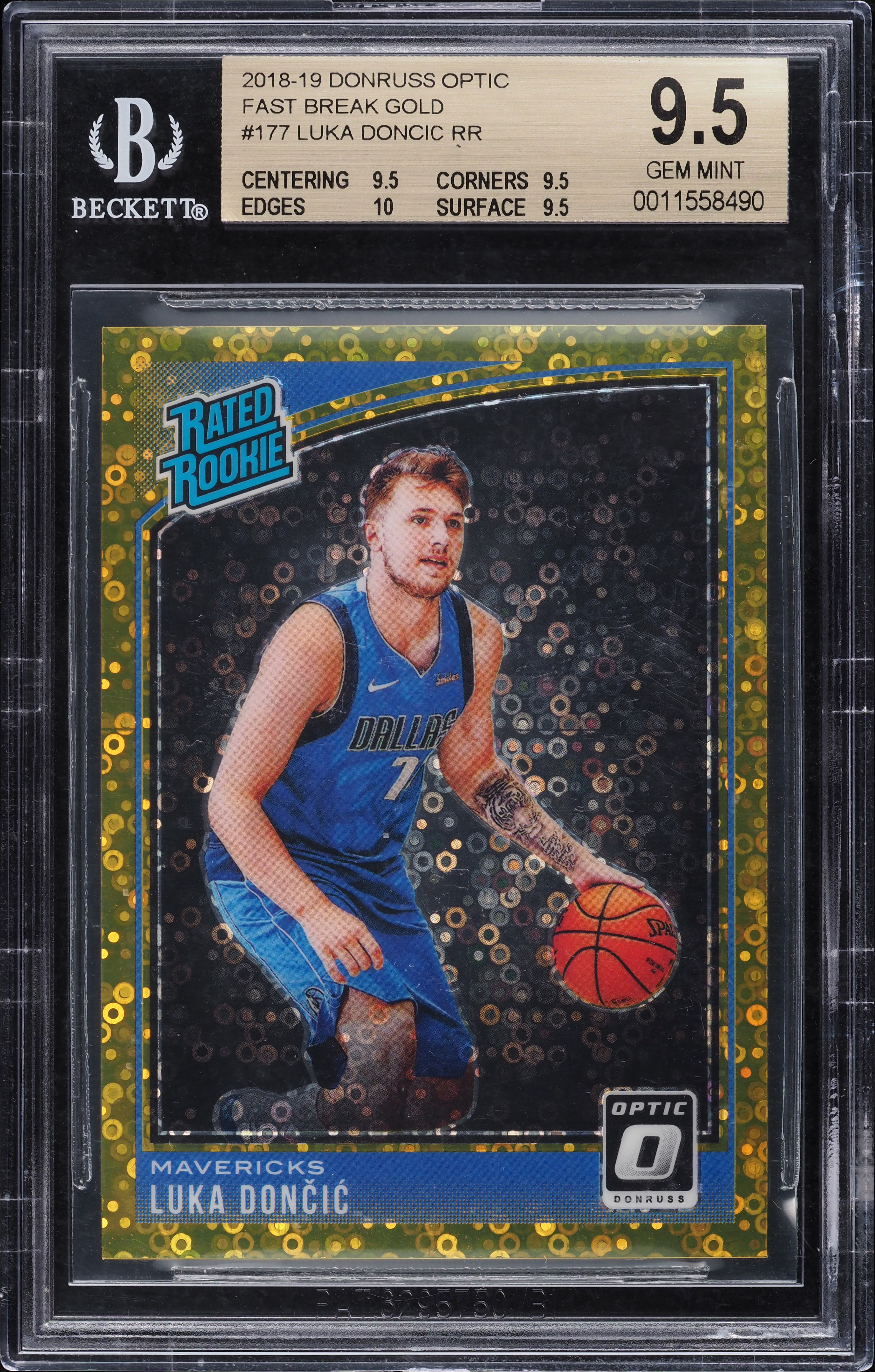 2018 Donruss Optic Fast Break Gold Luka Doncic ROOKIE /10 #177 BGS 9.5 GEM MINT