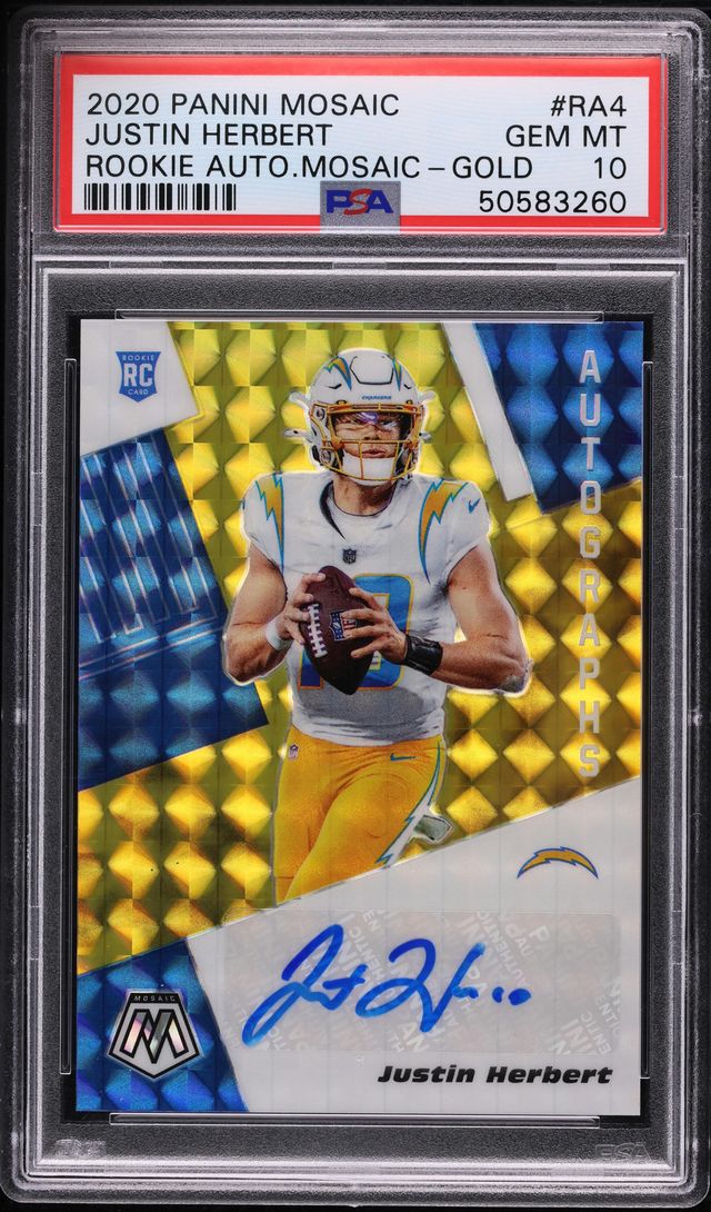 2020 Panini Mosaic Gold Justin Herbert ROOKIE AUTO /10 #RA4 PSA 10 GEM MINT