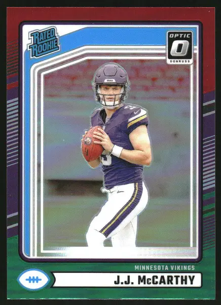 2024 Donruss Optic Rookie Preview Red and Green J.J. McCarthy Rated Rookie RC