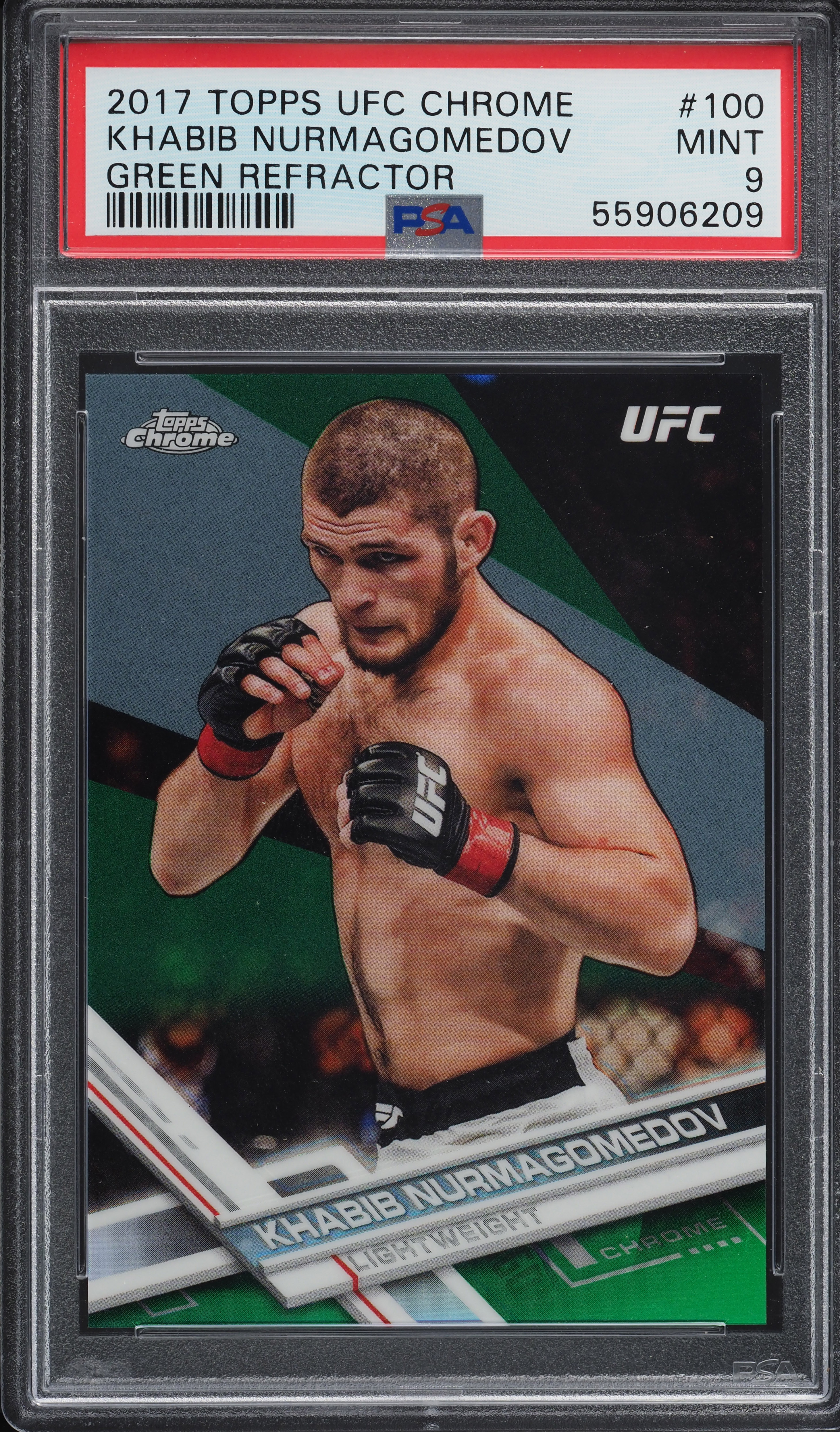 2017 Topps UFC Chrome Green Refractor Khabib Nurmagomedov /99 #100 PSA 9 MINT