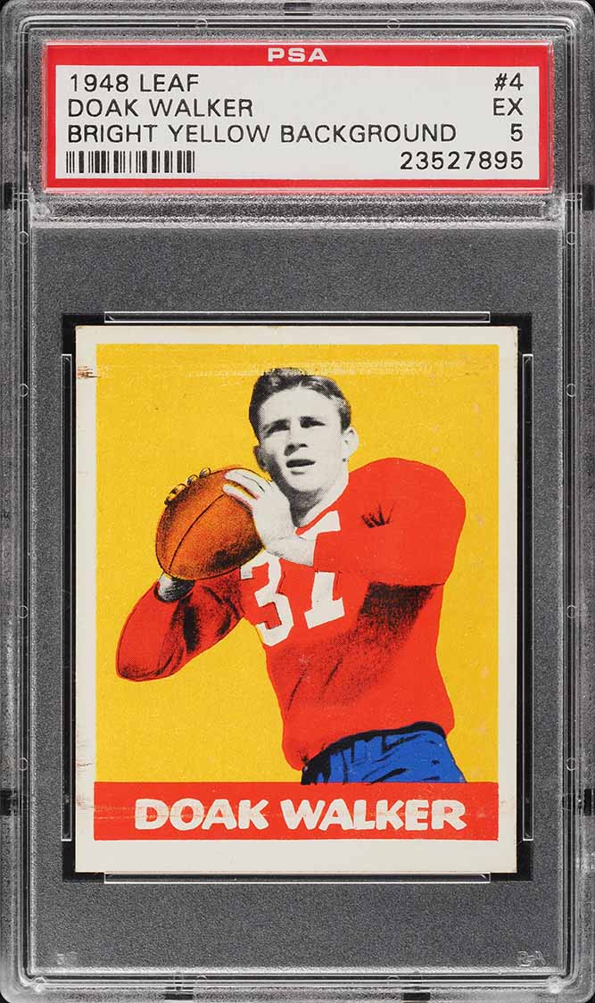 1948 Leaf Football Doak Walker ROOKIE, BRIGHT YELLOW BACKGROUND #4 PSA 5 EX