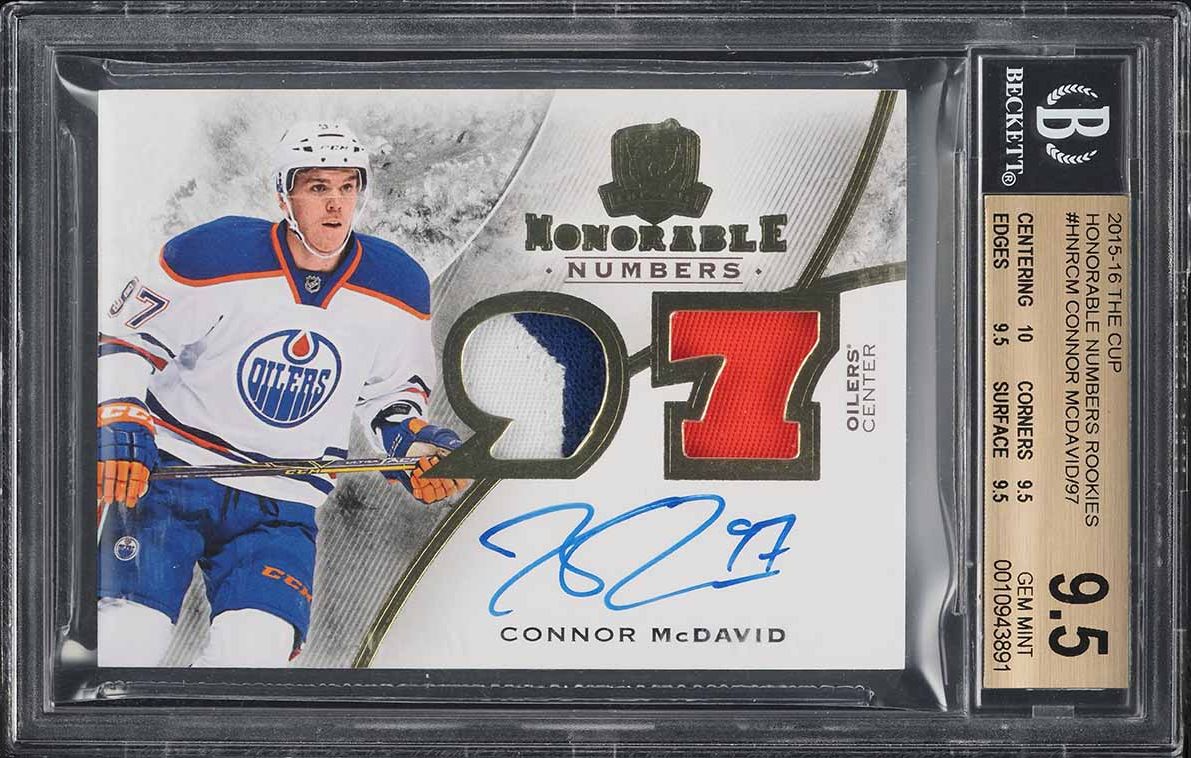 2015 UD The Cup Honorable Numbers Connor McDavid ROOKIE PATCH AUTO /97 BGS 9.5