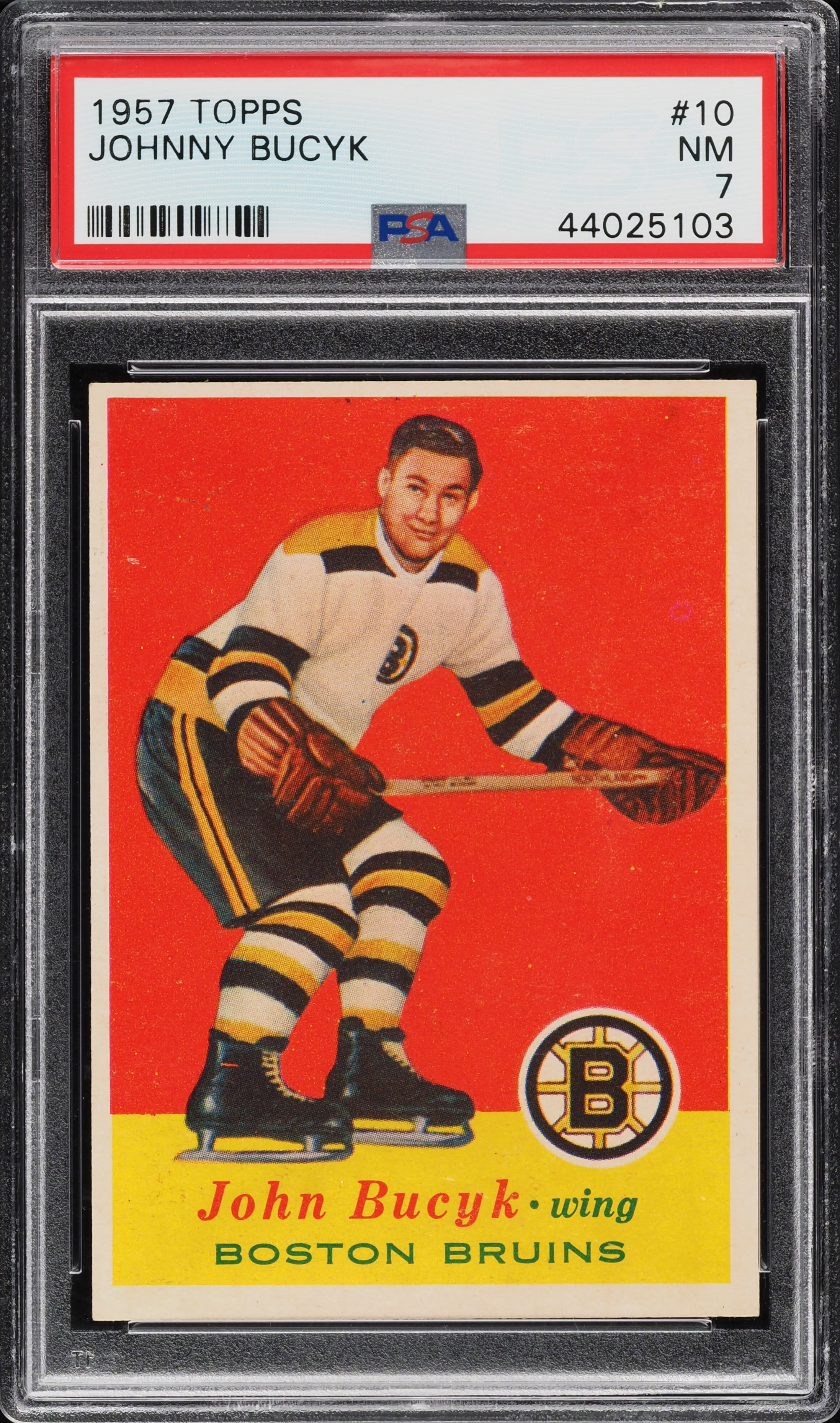 1957 Topps Hockey Johnny Bucyk ROOKIE #10 PSA 7 NRMT