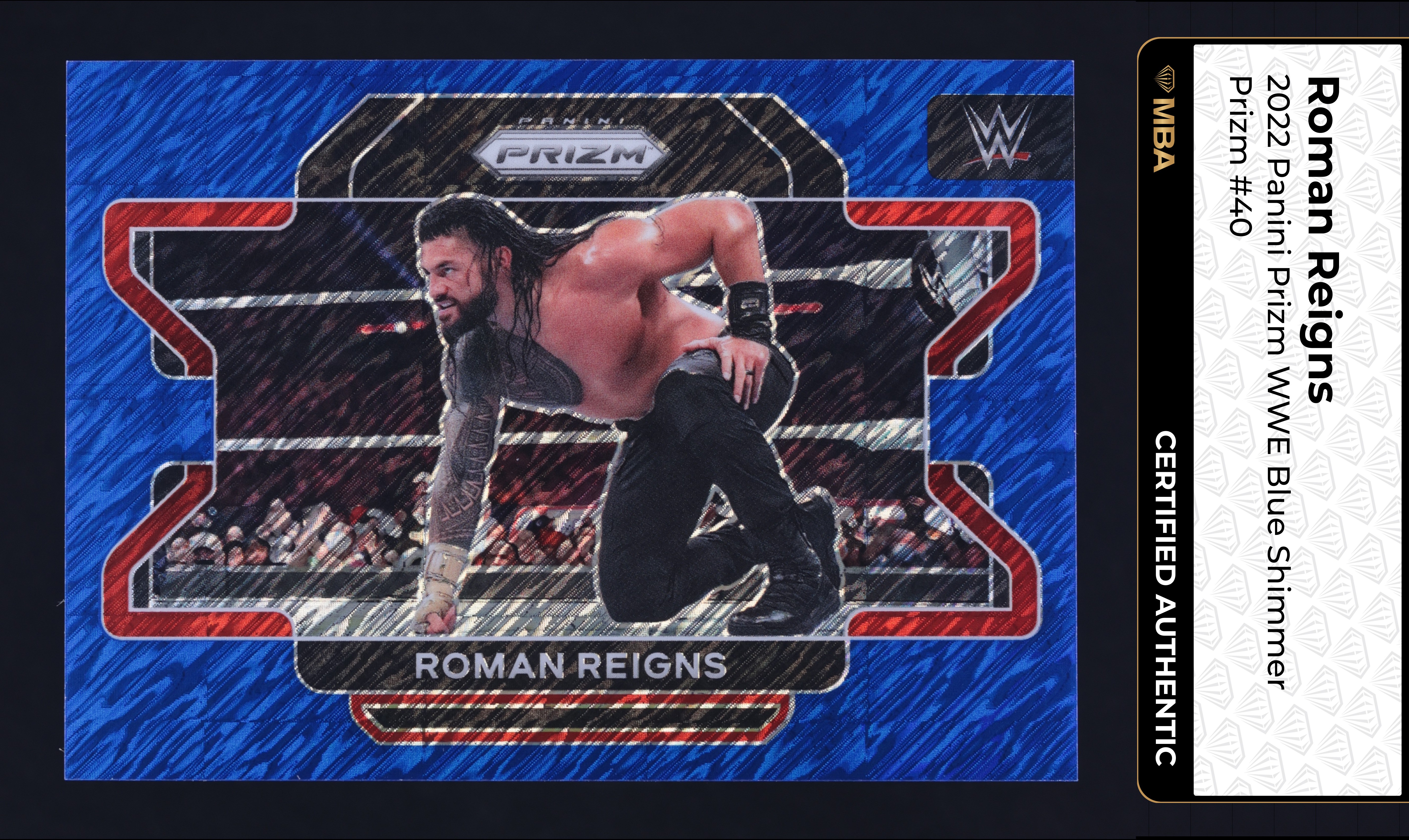 2022 Panini Prizm WWE Blue Shimmer Roman Reigns /10 #40 MBA AUTH