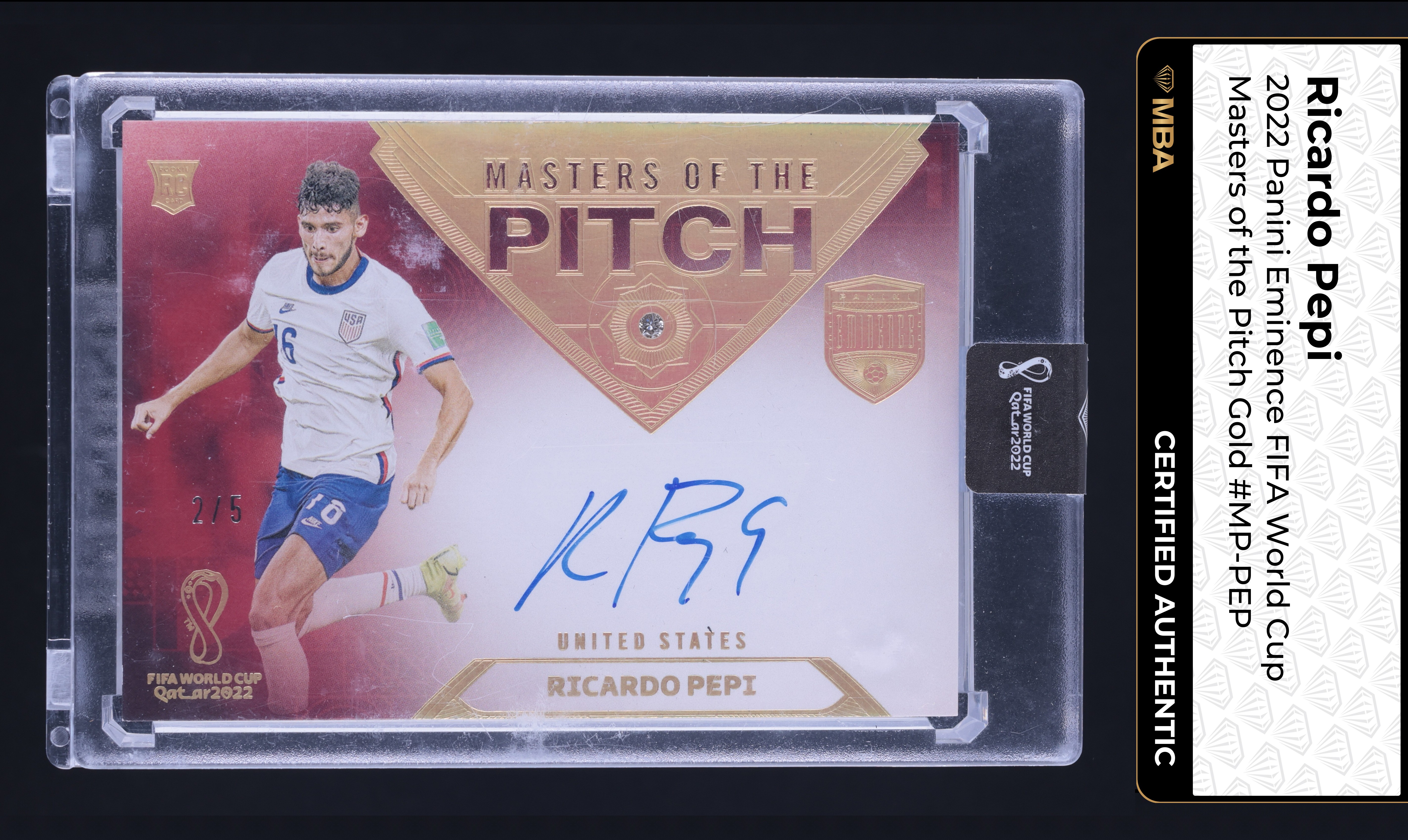 2022 Panini Eminence FIFA World Cup Gems Gold Ricardo Pepi RC AUTO /5 MBA AUTH