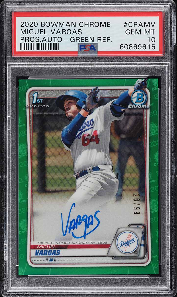 2020 Bowman Chrome Green Refractor Miguel Vargas ROOKIE AUTO /99 #CPA-MV PSA 10