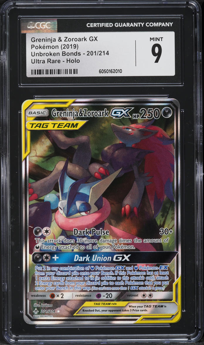 2019 Pokemon SM Unbroken Bonds Full Art Greninja & Zoroark GX #201 CGC 9 MINT