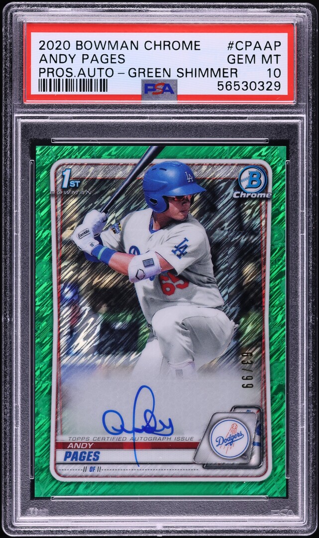 2020 Bowman Chrome Green Shimmer Andy Pages PROSPECT AUTO /99 PSA 10 GEM MINT