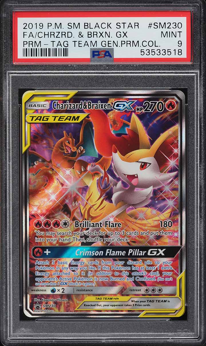 2019 Pokemon SM Tag Team Generations Prem. Charizard & Braixen GX SM230 PSA 9
