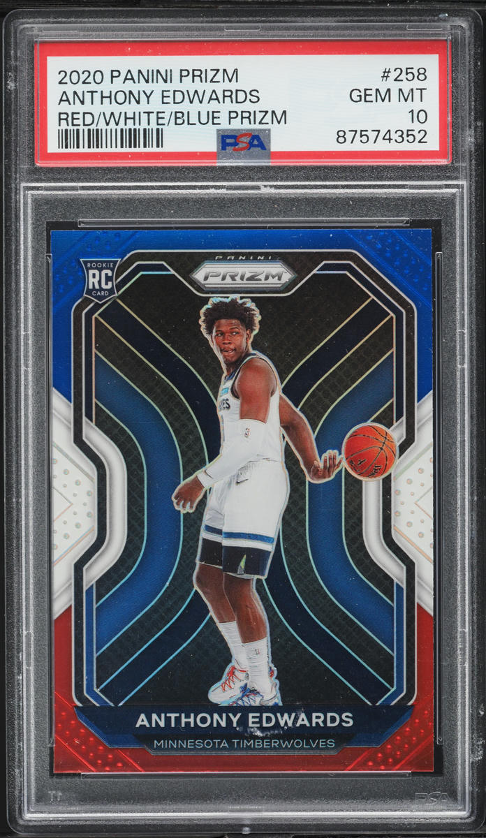 2020 Panini Prizm Red White Blue Anthony Edwards ROOKIE #258 PSA 10 GEM MINT