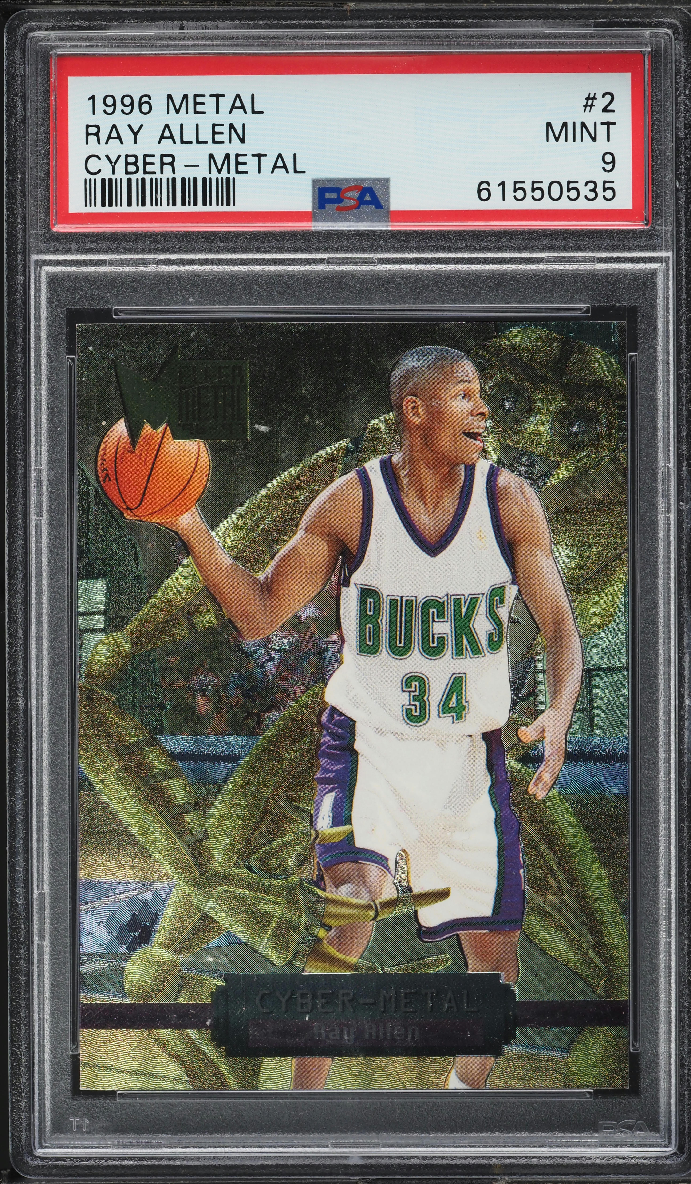 1996 Metal Cyber-Metal Ray Allen ROOKIE #2 PSA 9 MINT