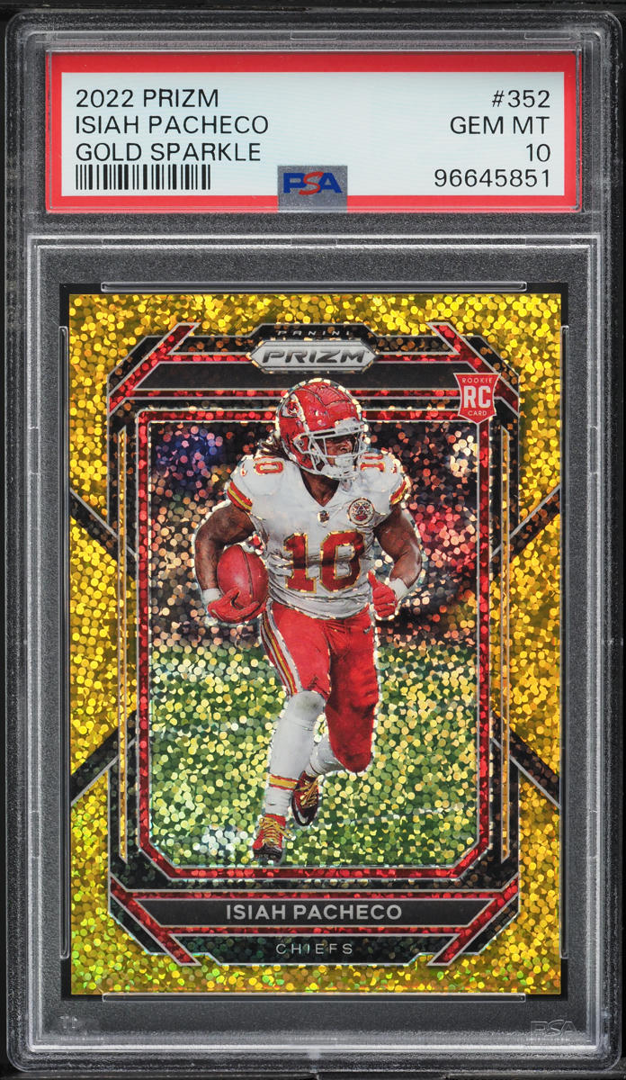 2022 Panini Prizm Gold Sparkle Isiah Pacheco ROOKIE /24 #352 PSA 10 GEM MINT