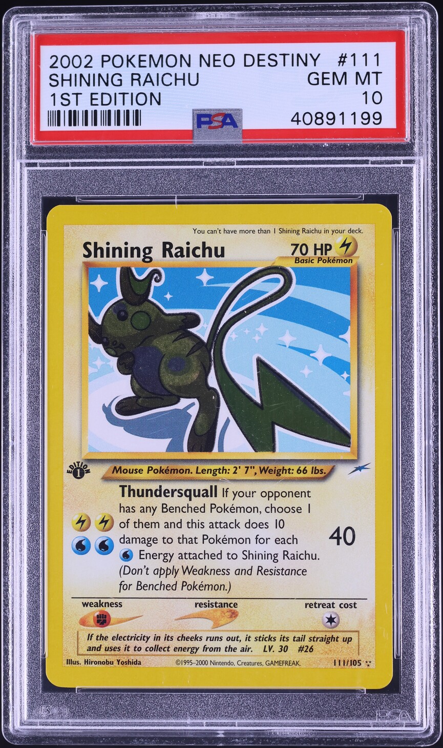 2002 Pokemon Neo Destiny 1st Edition Shining Raichu #111 PSA 10 GEM MINT