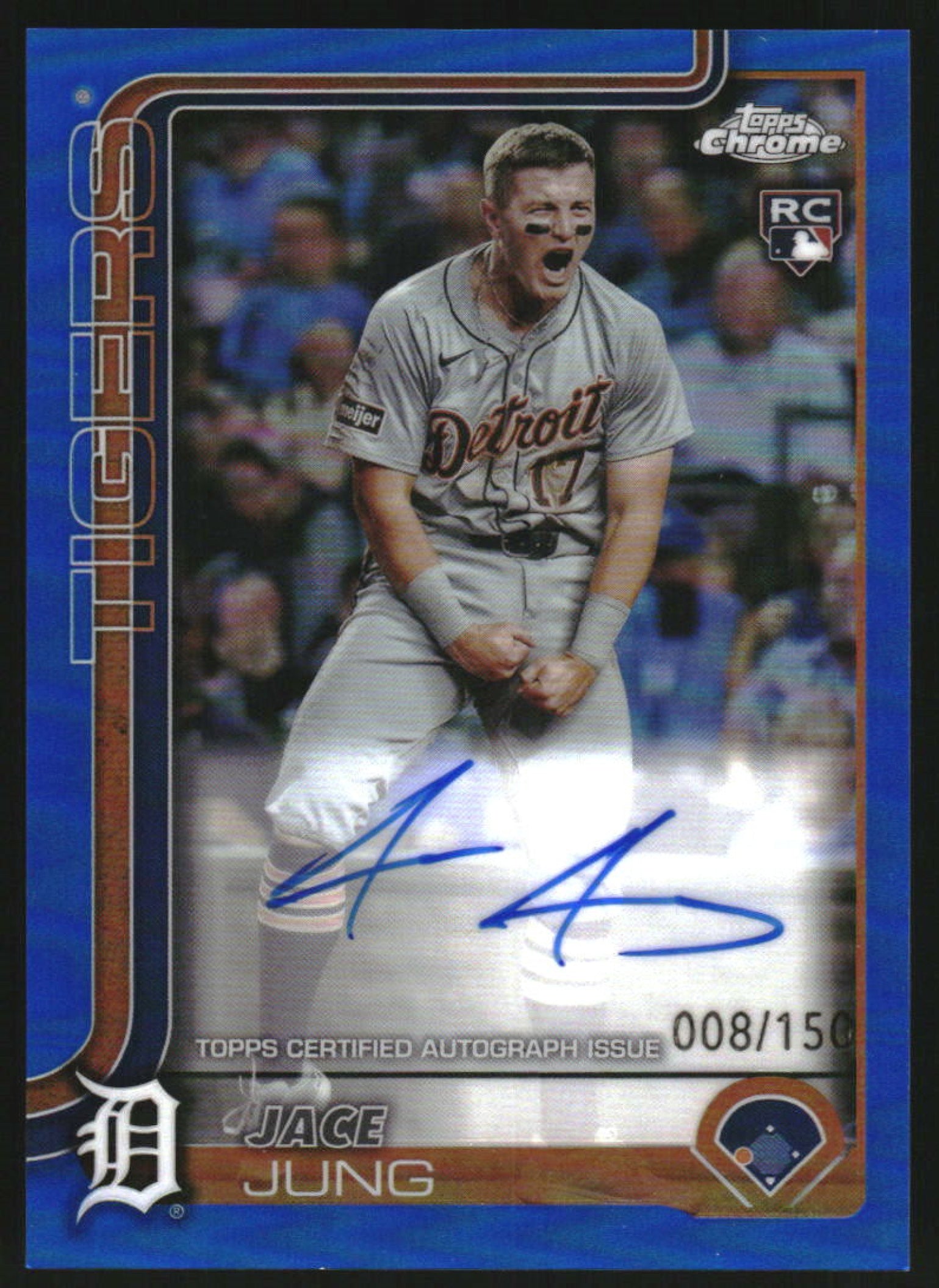 2025 Topps Chrome Rookie Autographs Blue Refractor #RA-JJ Jace Jung RC Auto /150