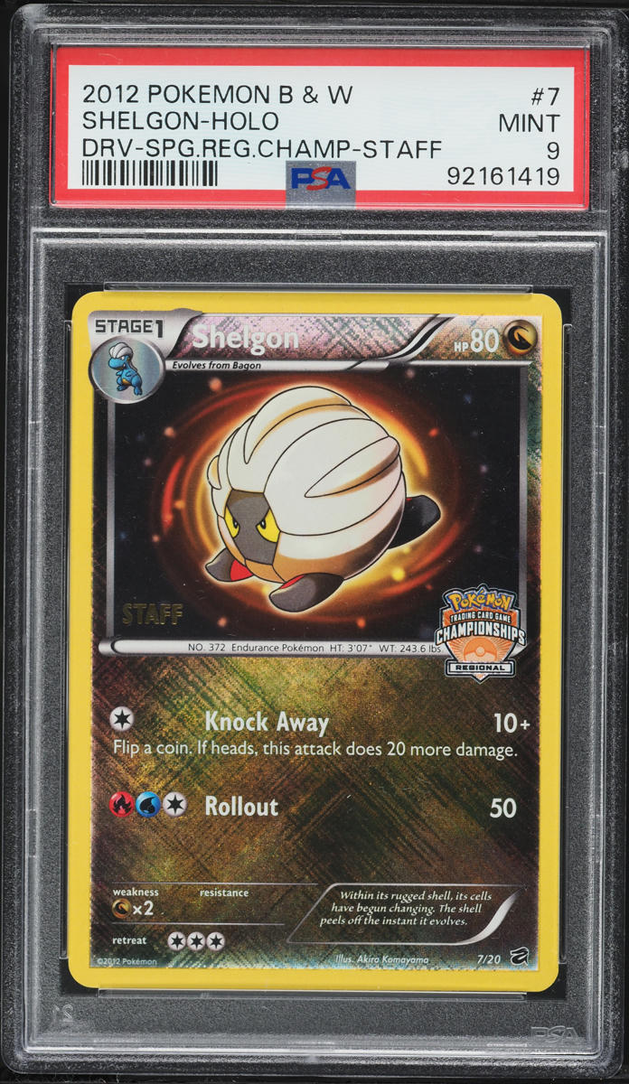 2012 Pokemon Black & White Dragon Vault Regional Championships Staff Holo Shelgon #7 PSA 9 MINT