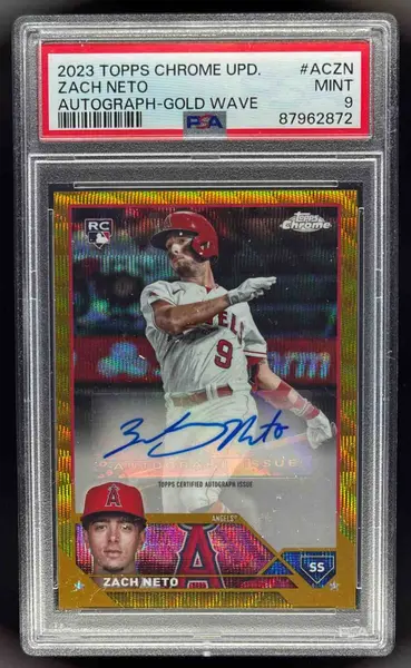 2023 Topps Chrome Update Gold Wave Refractor #AC-ZN Zach Neto RC Auto /50 PSA 9