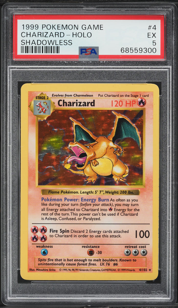 1999 Pokemon Base Set Shadowless Holo Charizard #4 PSA 5 EX