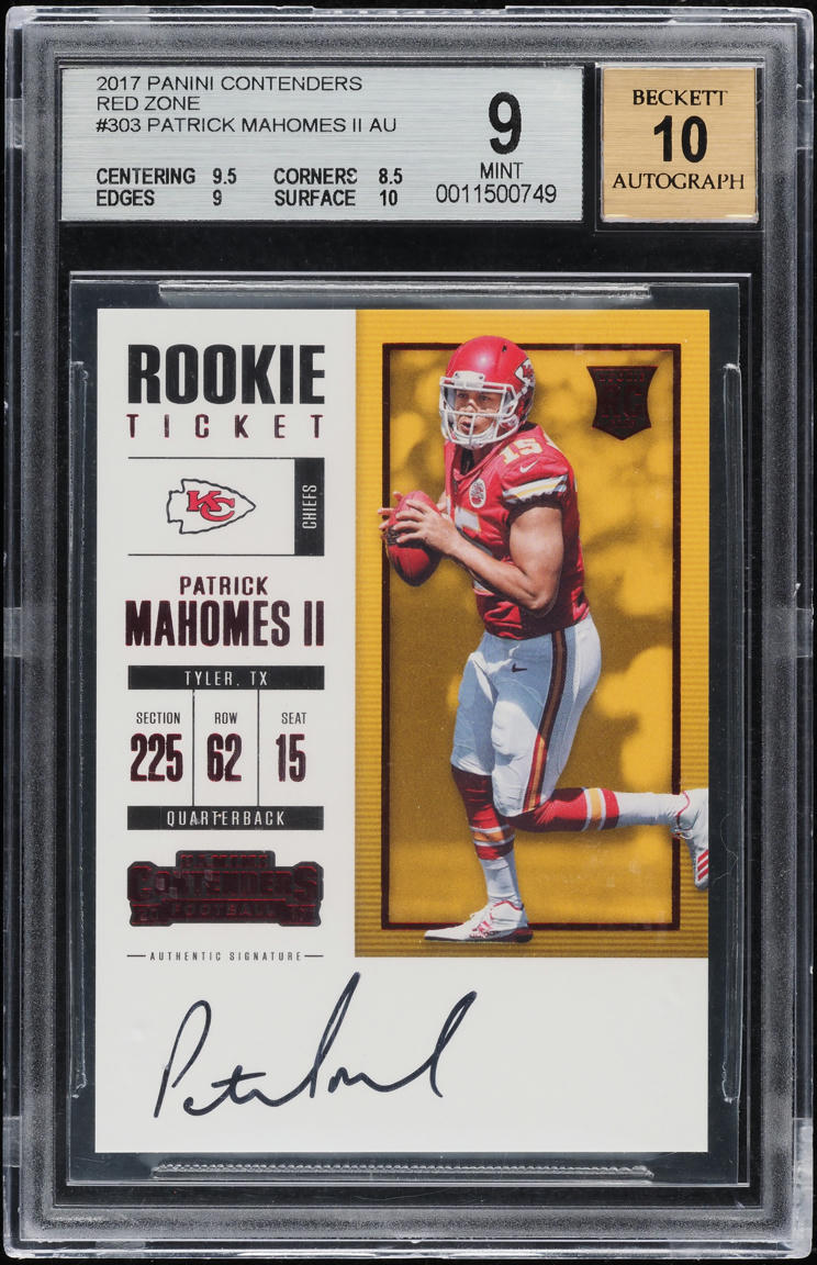 2017 Panini Contenders Red Zone Patrick Mahomes II ROOKIE AUTO #303 BGS 9 MINT